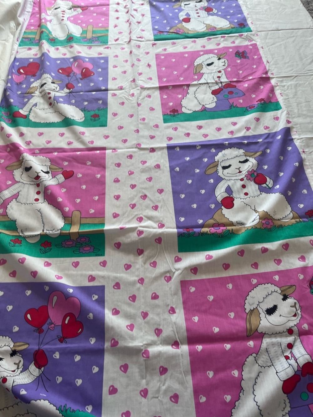 Children's Pink and Purple Lamb Print Bedding Panel - Cheater quilt top
